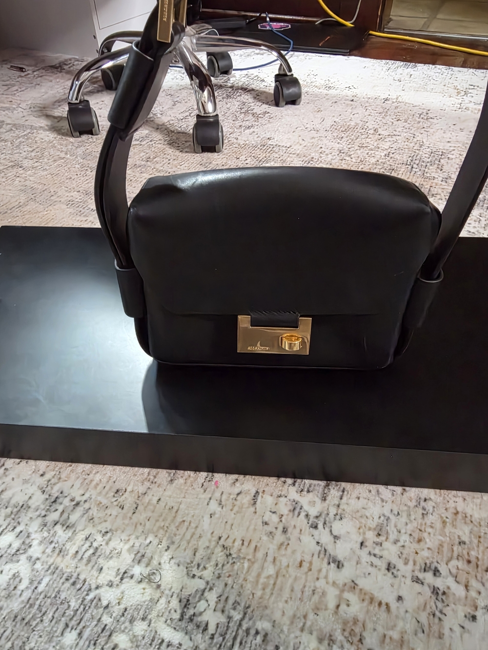 AllSaints Black Leather Shoulder Bag with Gold Hardware